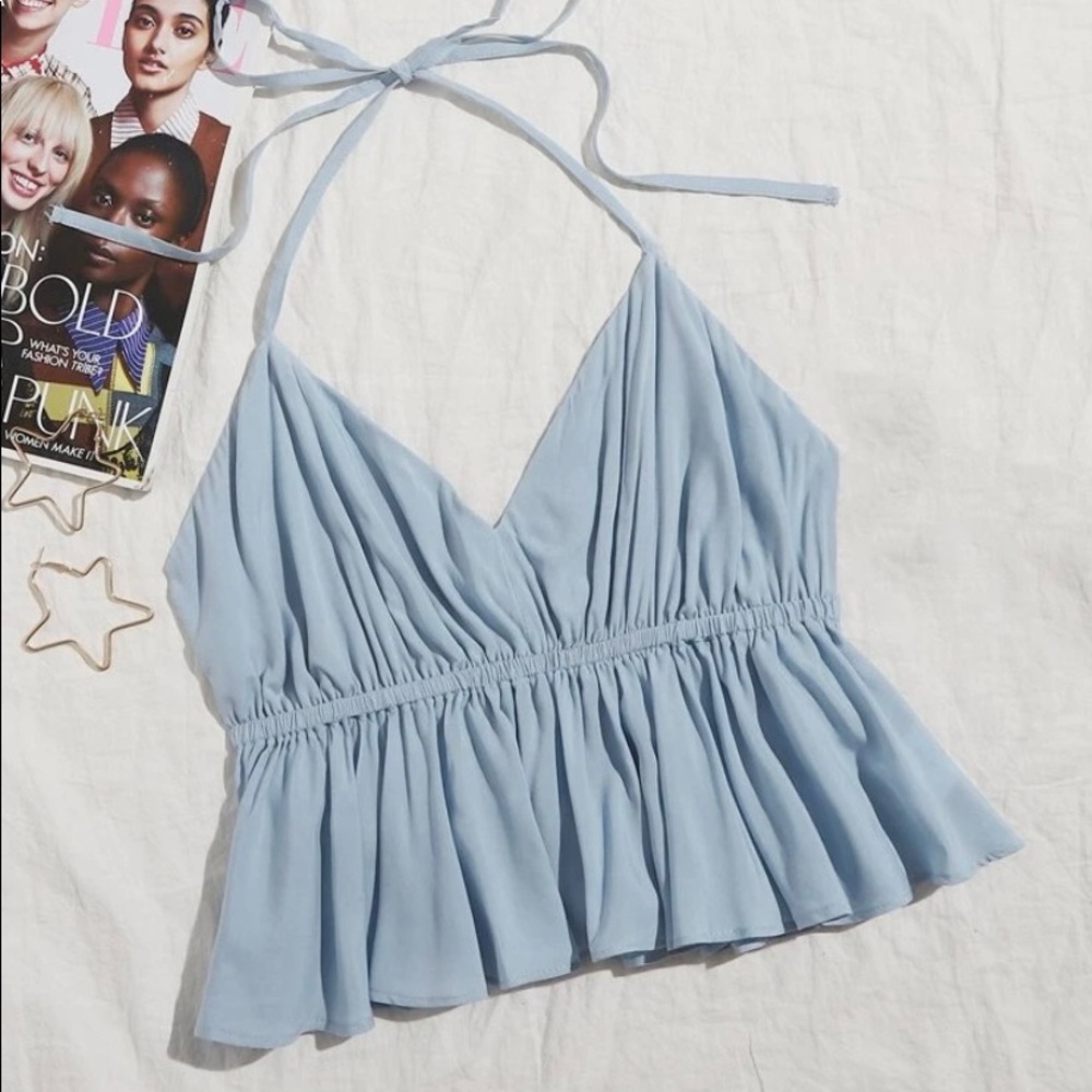 Shein Halter-neck Tie back crop top. Dusty blue color. Perfect for summer!